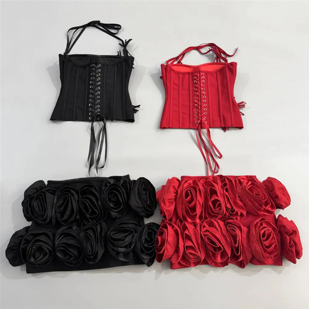 Flowers Corset Top & Ruffled Mini Skirt Set