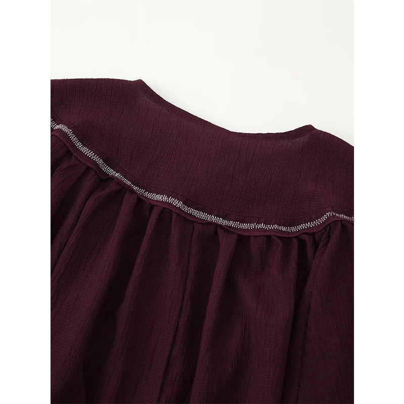 Beaded Embroidered Shirt Lace Up Blouses