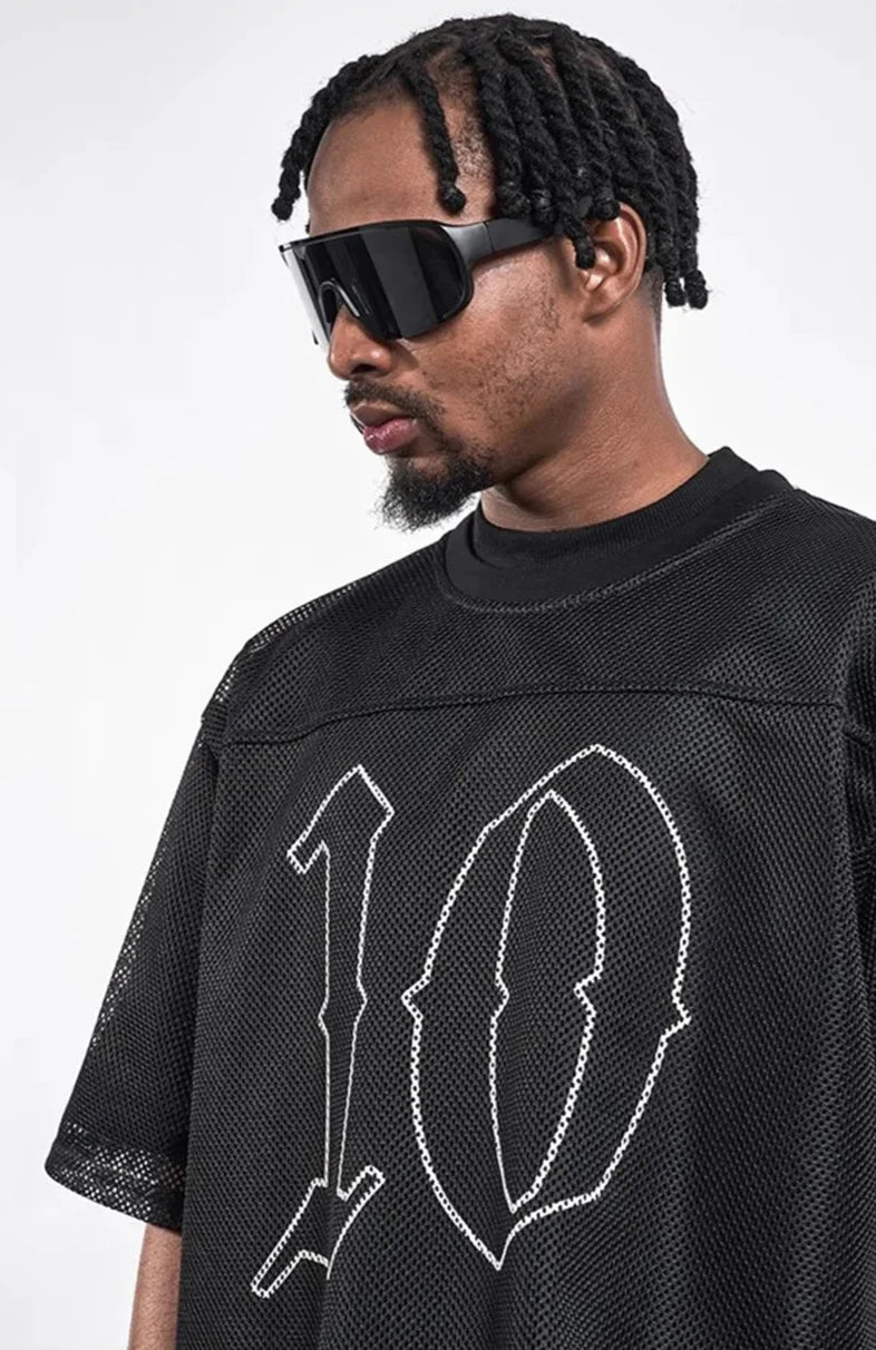 Double Sided Letter Print Mesh T-Shirt