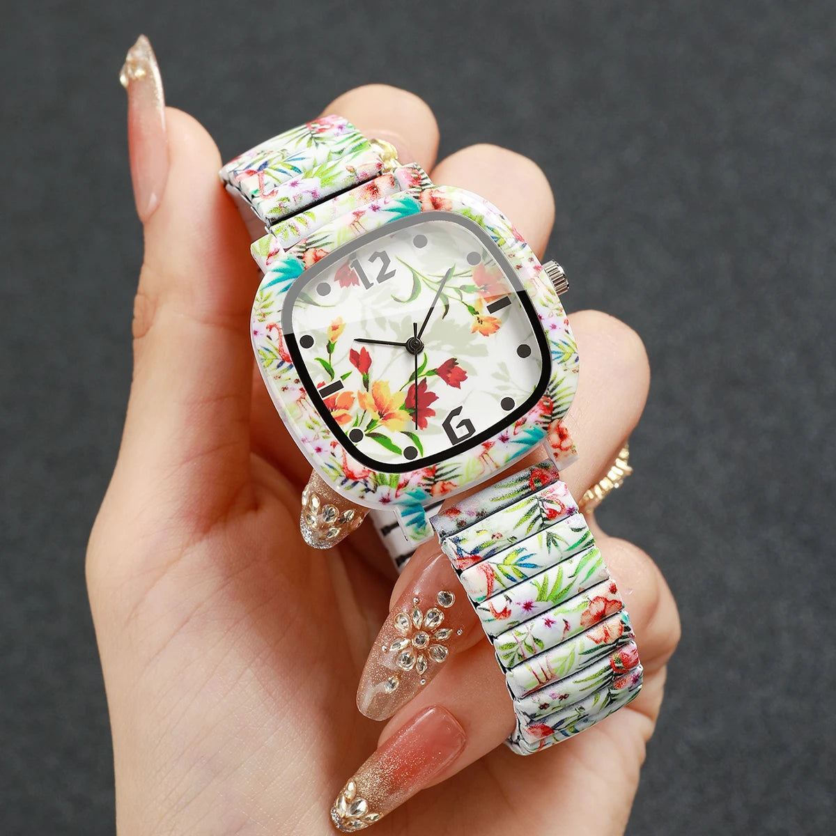 Flowers Printed Square Women's Quartz Watch