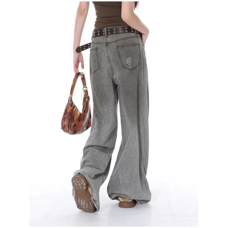 Vintage Grey Baggy Wide-Leg Jeans