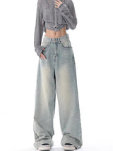 Y2K Off-White Color Distressed Wide Leg Jeans