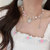 Coquette Heart Bowknot Necklace