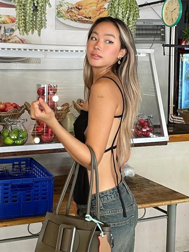 Casual Solid Color Corset Backless Top
