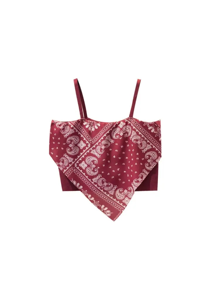 Patchwork Printing Halter Crop Top