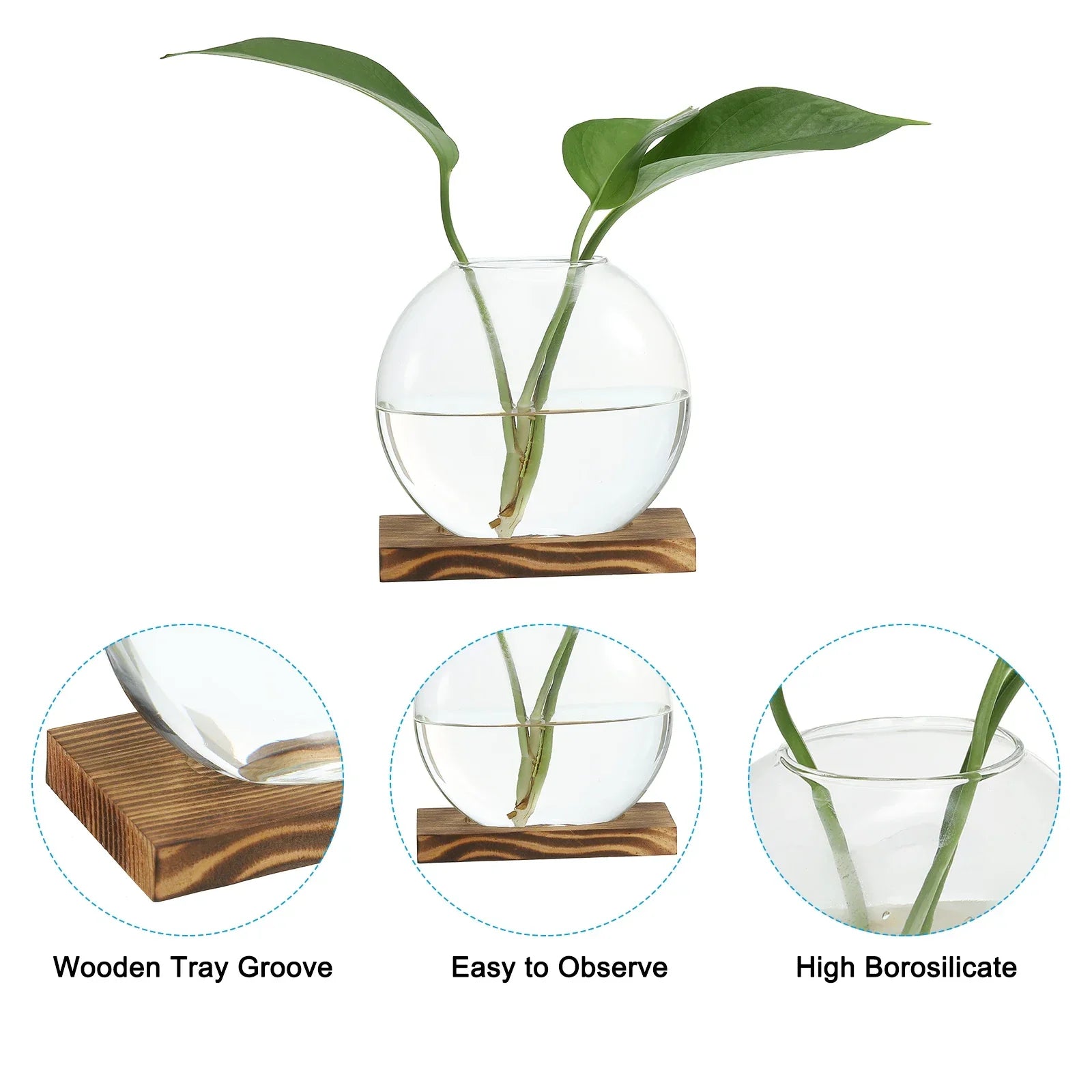 Vintage Glass Vase with Wooden Tray Bud