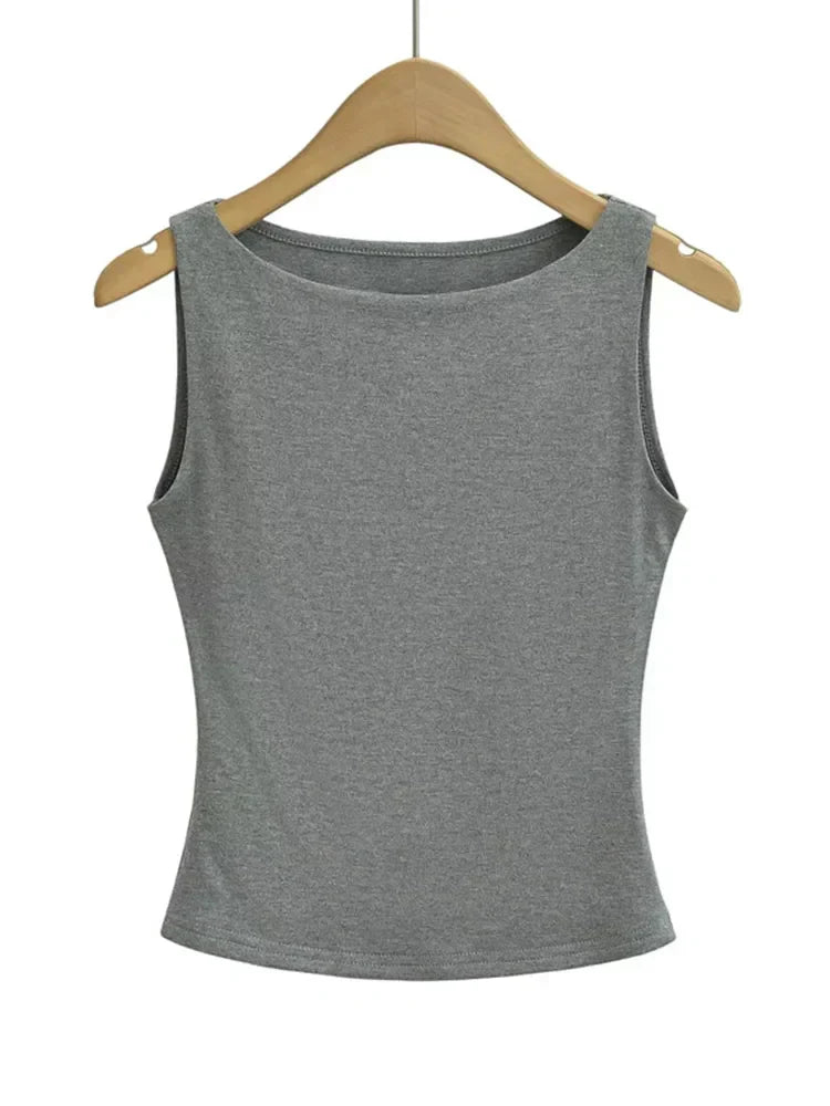 Y2k Double Layer Boat Neck Tank Top