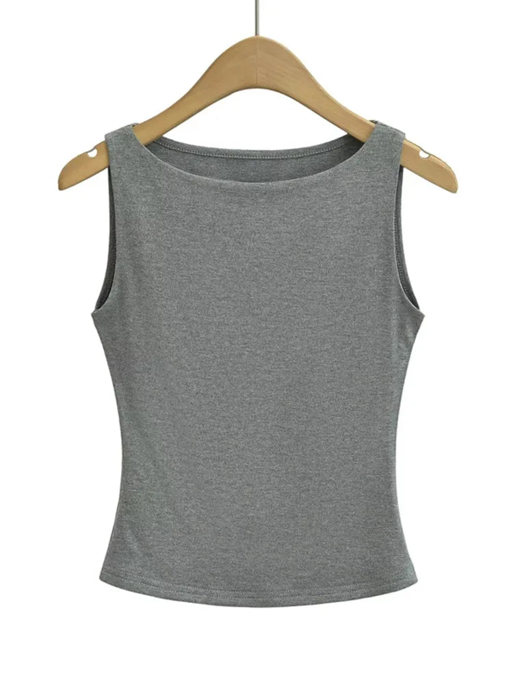 Double Layer Boat Neck Soft Tank Top