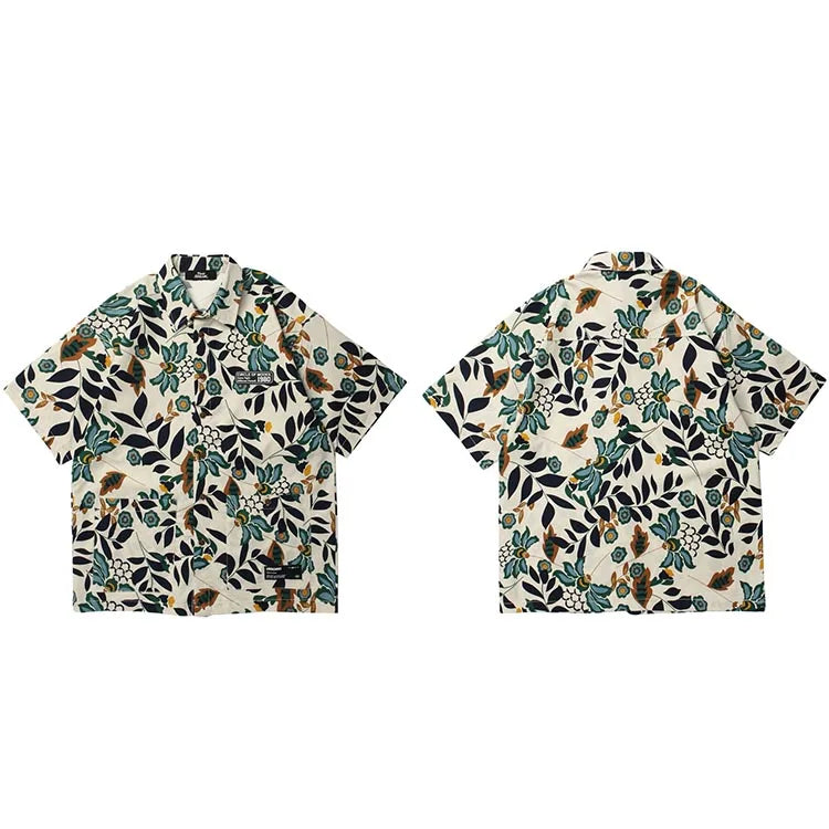 Trendy Hawaiian Plant Print Shirt
