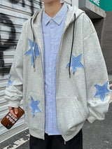 Oversized Star Patch Zip-Up Hoodie