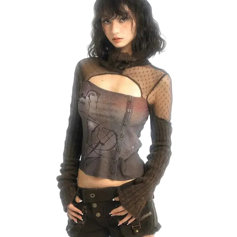 Vintage Strick Grunge Patchwork T-Shirt