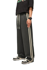 Elastic Waist Drawstring Stripped Straight Leg Pants