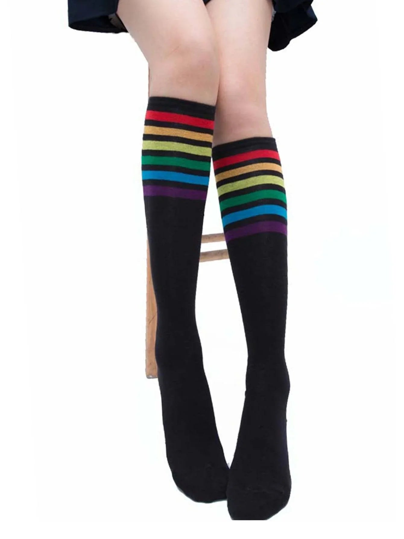 Calf Lolita Girl Rainbow Socks