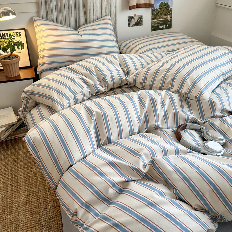 Blue Striped Cotton Bedding Set
