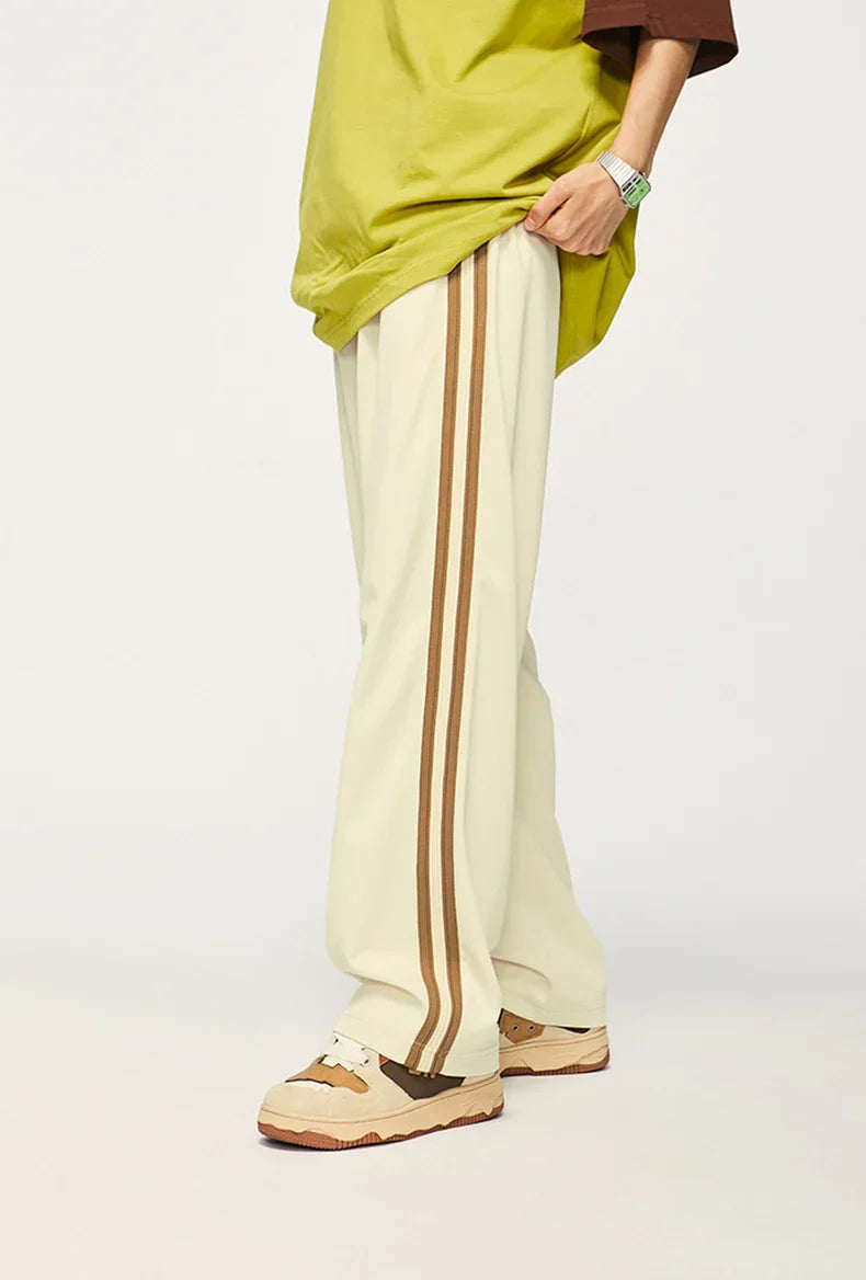 Elastic Waist Drawstring Stripped Straight Leg Pants