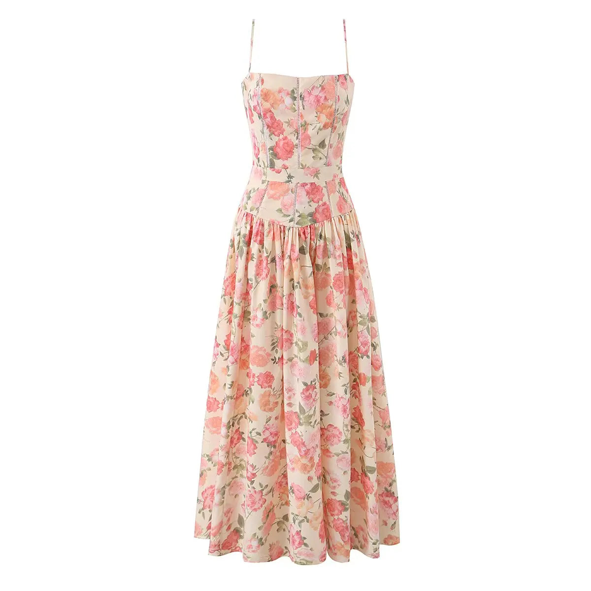 Floral Print Spaghetti Strap A-Line Maxi Dress