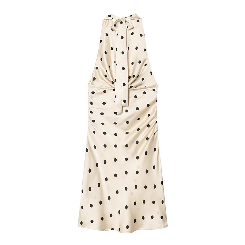 Satin Halter Neck Polka Dot Mini Dress