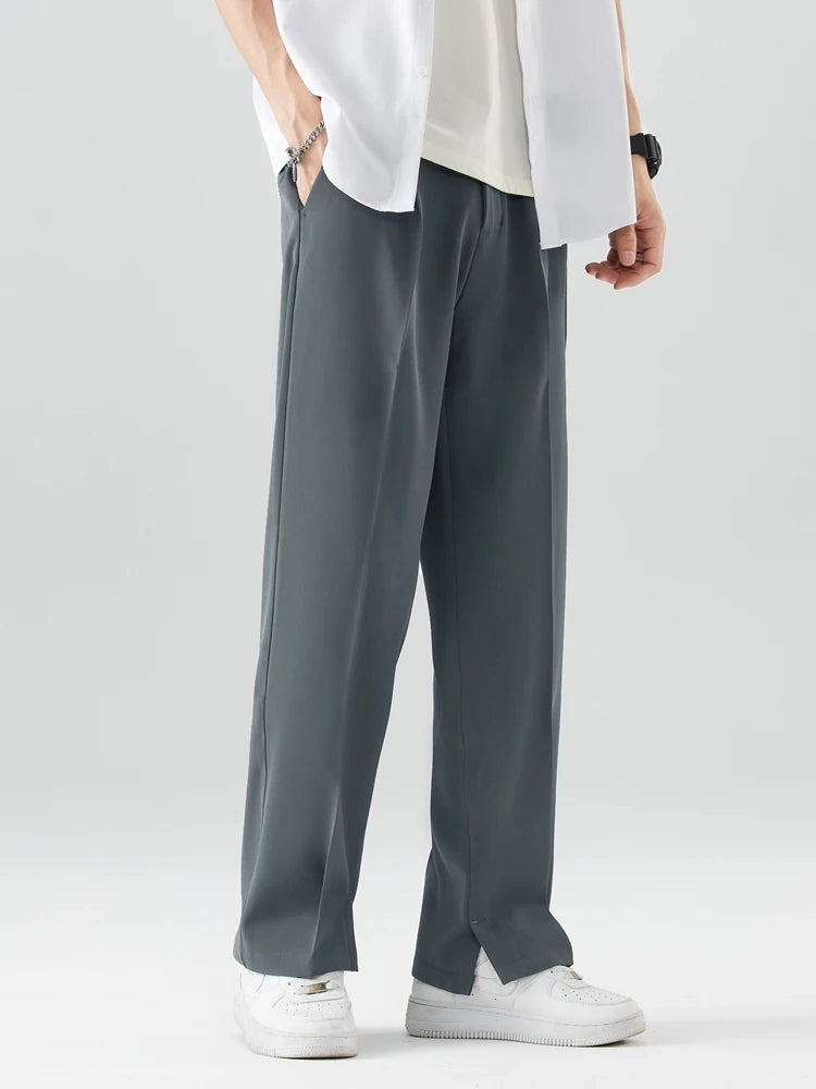 Semi-Wide Banded Waist Straight Loose Pants