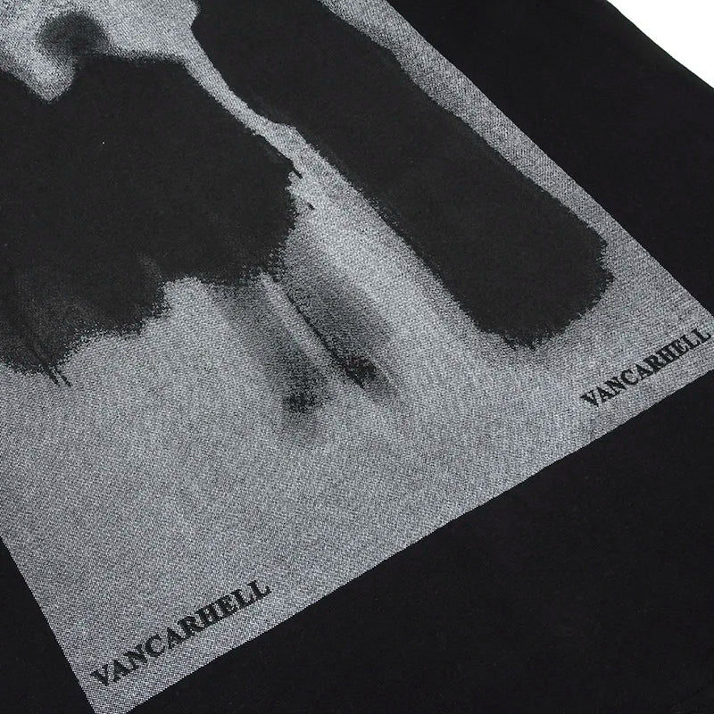 Shadow Printed Dark Style Washed Black T-Shirt