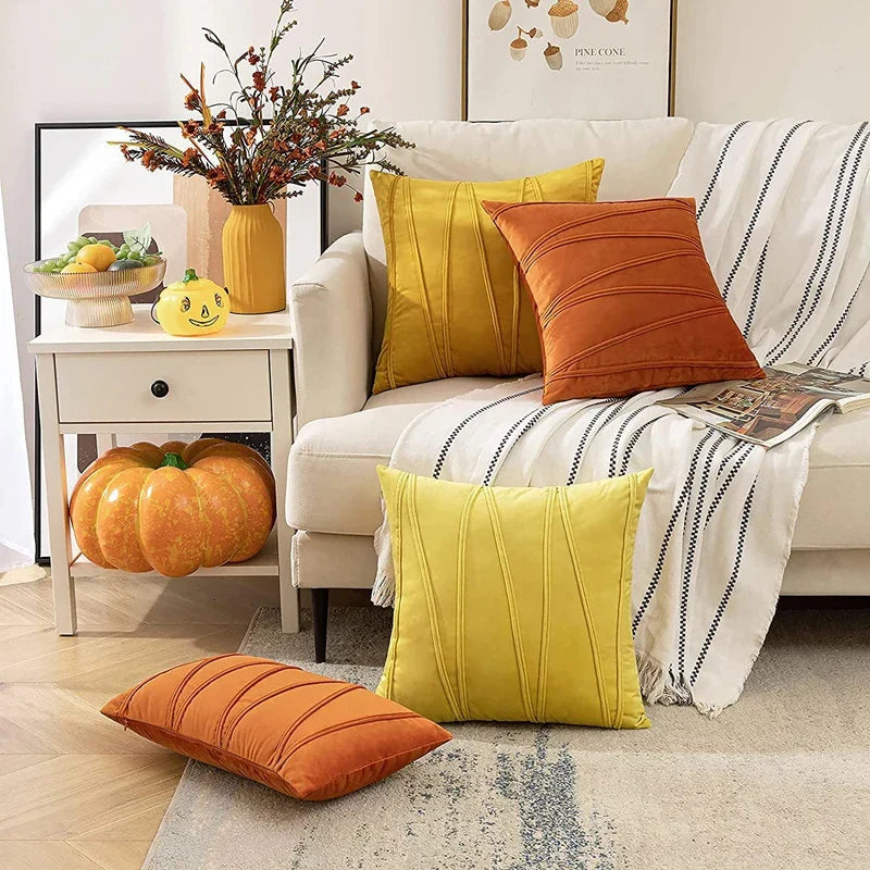 Orange Stripe Velvet Throw Pillow Cover