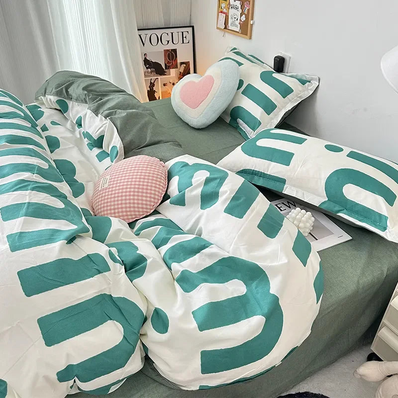 Korean Pink Letter Bedding Set