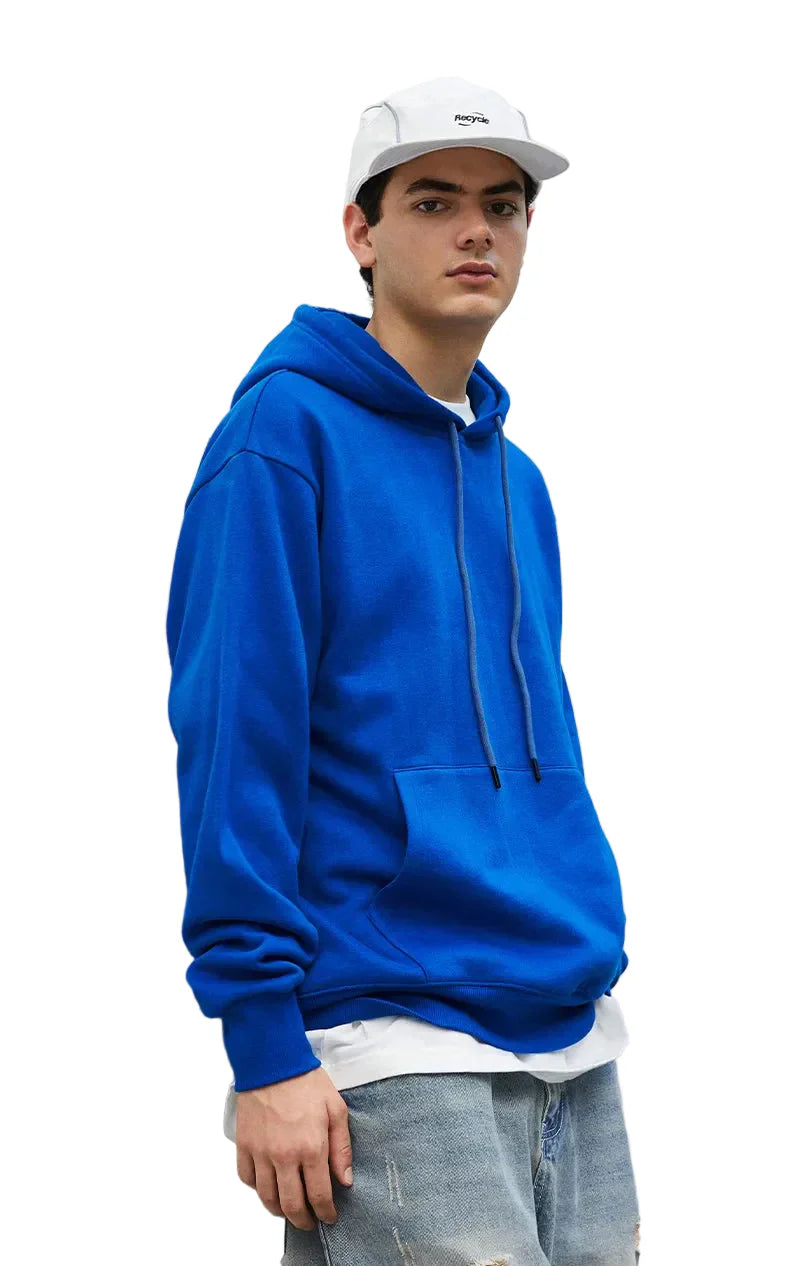 Blue Solid Color Autumn Hoodie