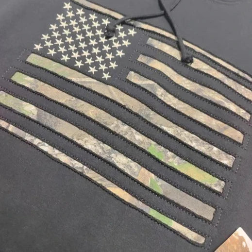 Black Embroidery US Flag Hoodie