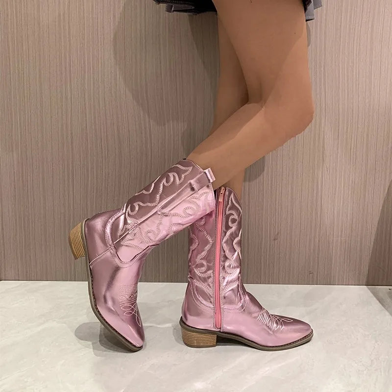 Shiny Cowgirl Mid-calf Women's Boots