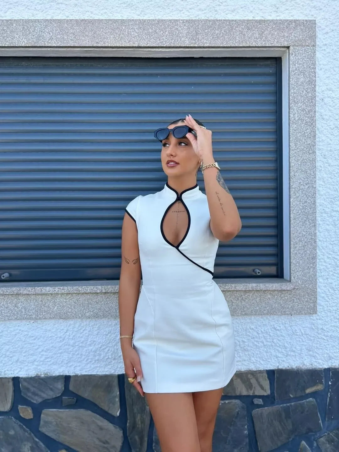 White Cheongsam Inspired Mini Dress