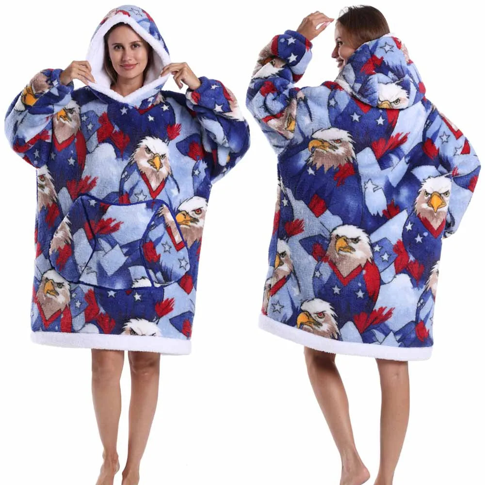 Strawberry Printed Oversized Blanket Hoodie