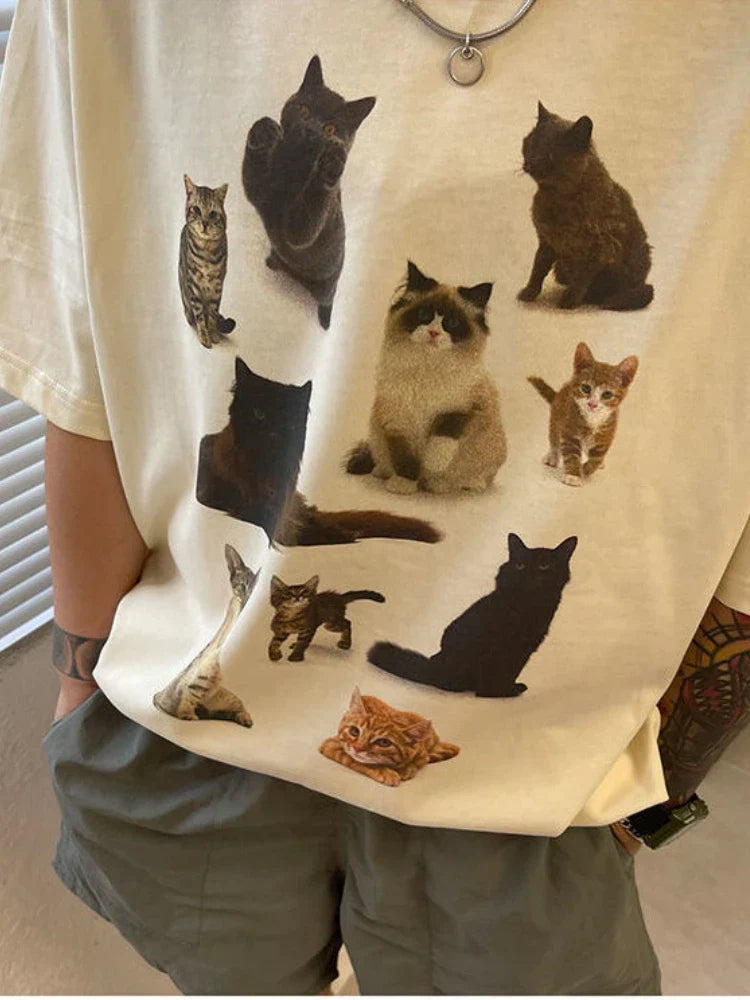 Y2k Cat Party Casual T-shirt