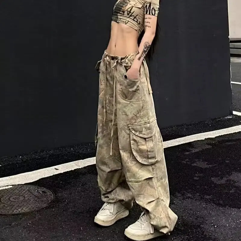 Washed Camouflage Cargo Jeans