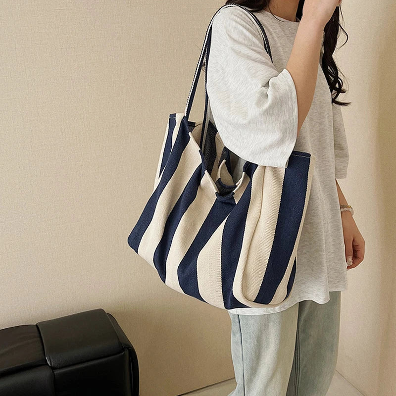 Striped Canvas Shoulder Bag