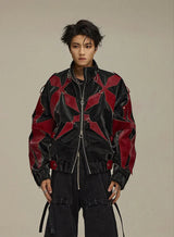 Acubi Cross Print Patchwork Leather Jacket