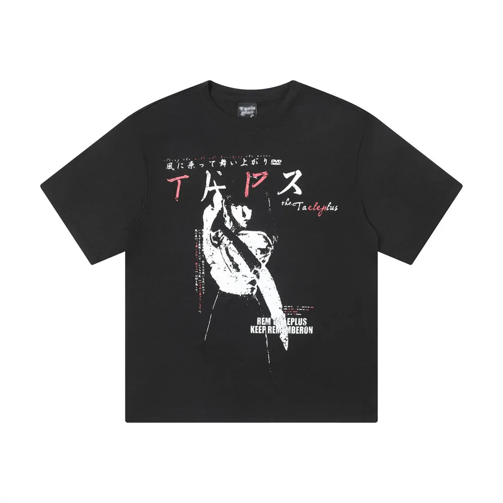Retro Anime Portrait Print Loose T-Shirt