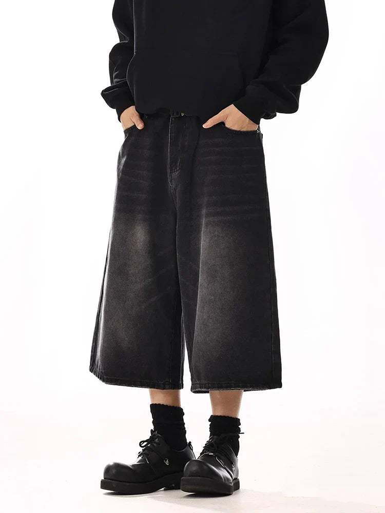 Black Plus Size Wide Leg Jorts