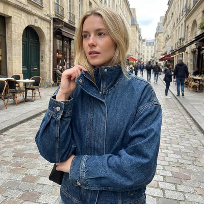 High Collar Vintage Blue Women's Denim Jacket