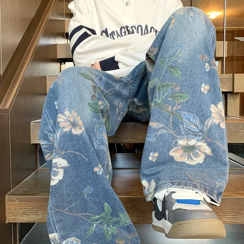 Autumn Floral Wide Leg Jeans