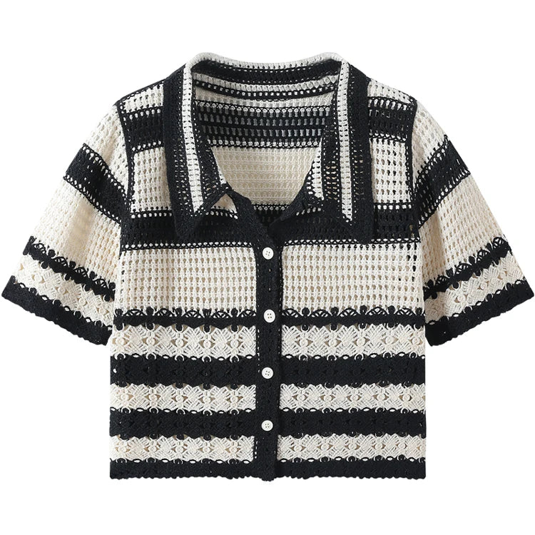 Handmade Crochet Striped Knitted Vest