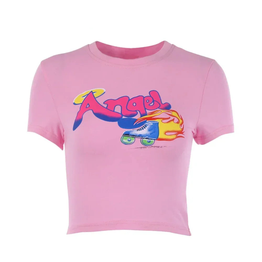 Angelic Graphic Letter Crop Top