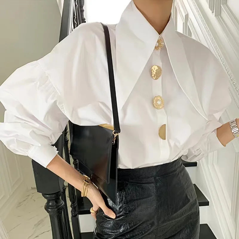Corporate Girl Gold Buttons Women's Shirt