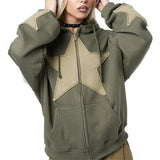 Star Patchwork Zip-Up Graphic Hoodie Shirt