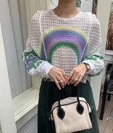 Handmade Knitted Embroidery Rainbow Crochet Top
