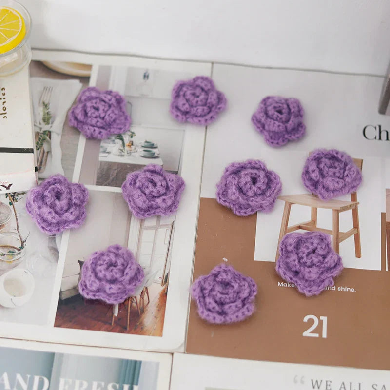 10 Parts Handmade Knitting Wool Crochet Flower Heads