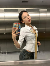 Corporate Girlie Striped Korean Shirt