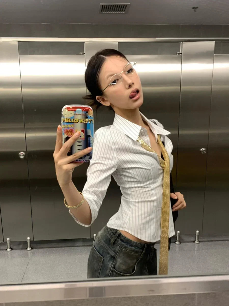 Corporate Girlie Striped Korean Shirt