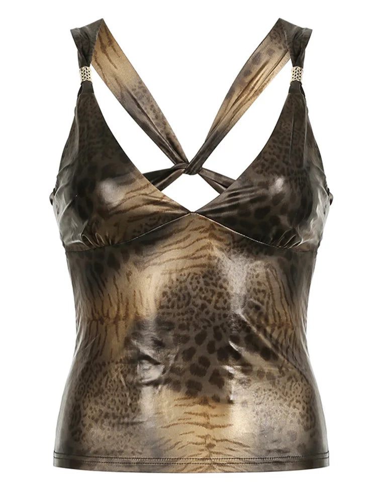Baddie Leopard Backless Top
