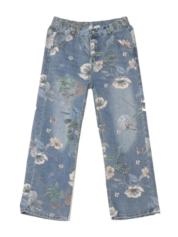 Autumn Floral Wide Leg Jeans