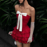 Coquette Red Strapless Bow Set