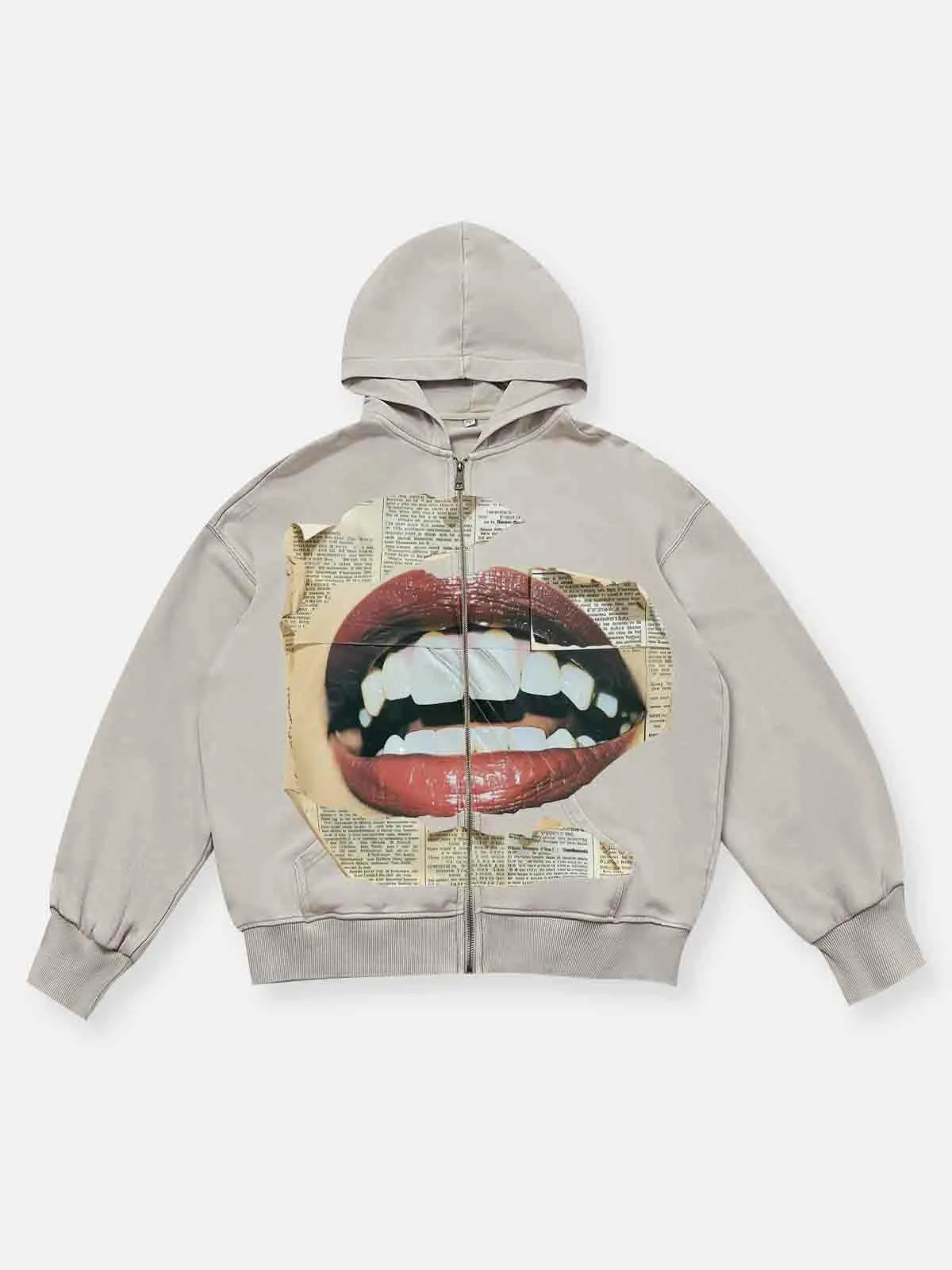 Cream Lips Print Zip-Up Hoodie